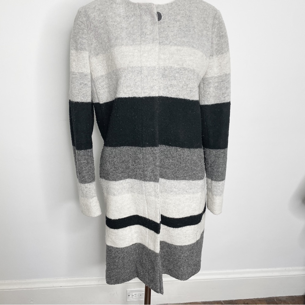 Talbots Wool Stripe Colorblock Gray Black Topper Coat NWOT Large Snap Front
